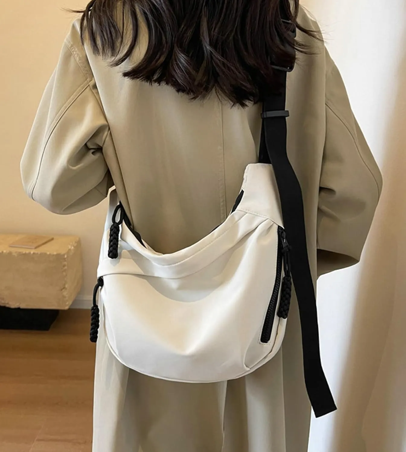 Crossbody Bag Unisex Multi-Pocket Nylon Sport Crescent Shoulder Purse Oxford Braid Zip Slouchy Dumpling Bag