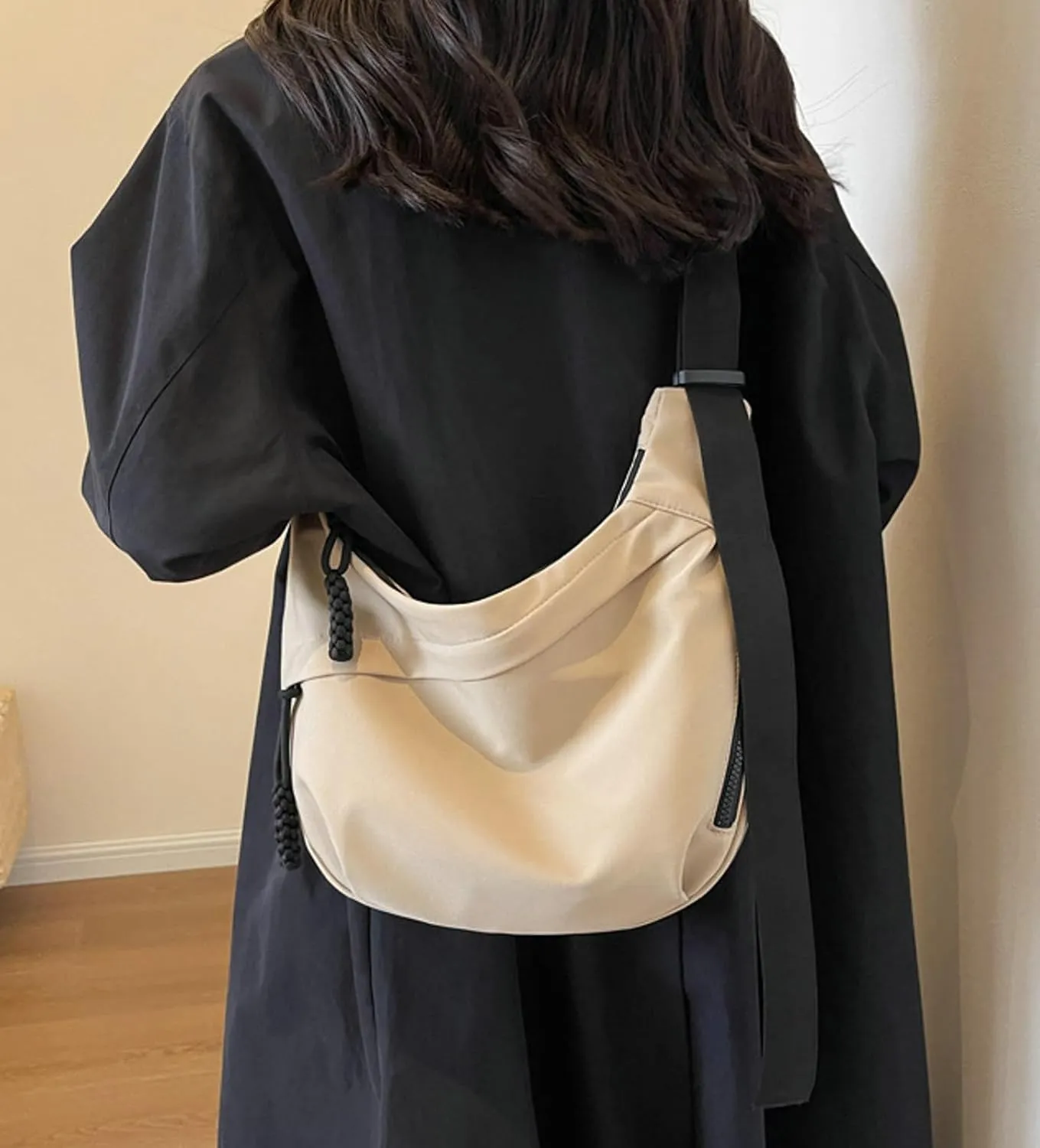 Crossbody Bag Unisex Multi-Pocket Nylon Sport Crescent Shoulder Purse Oxford Braid Zip Slouchy Dumpling Bag