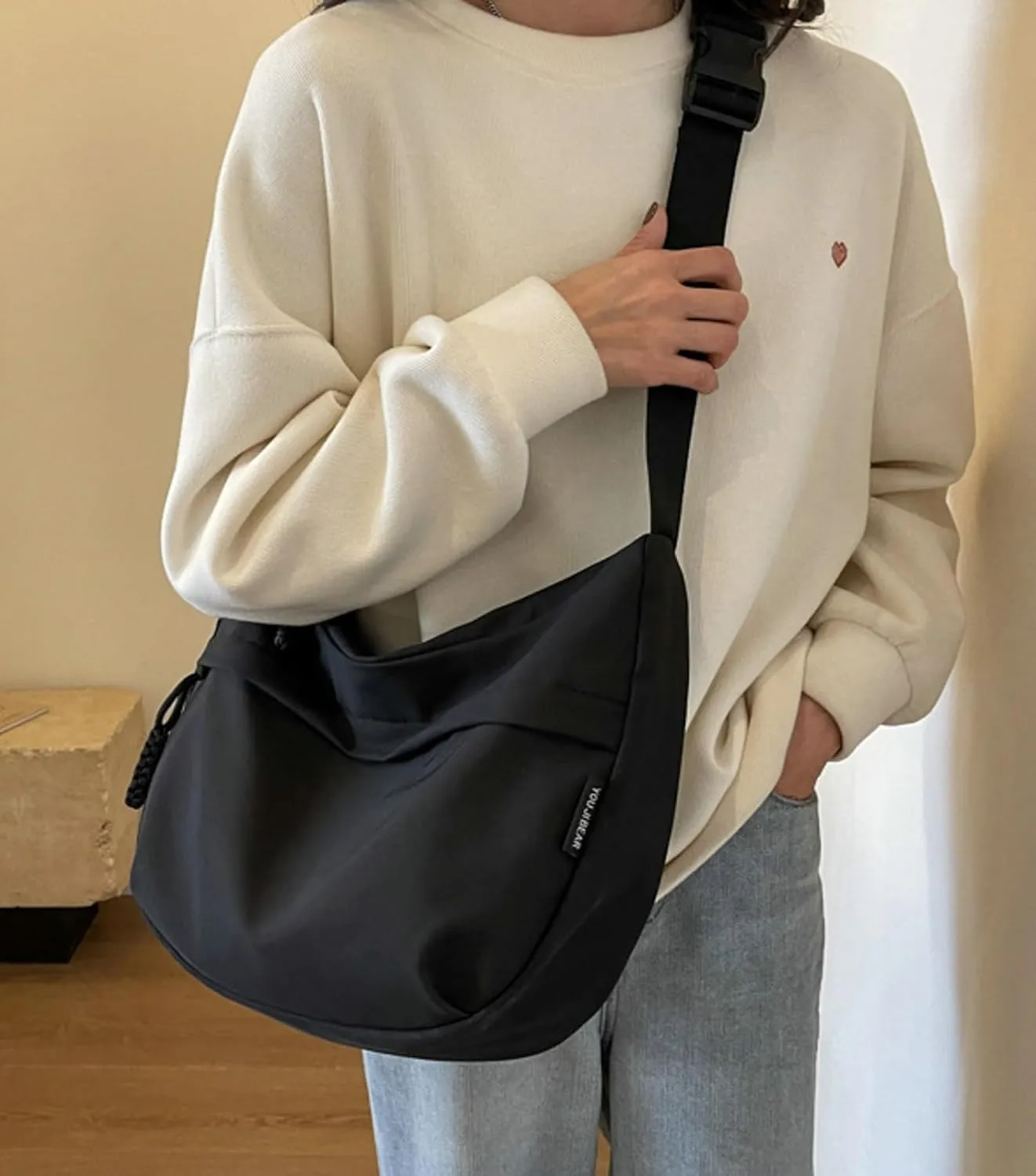 Crossbody Bag Unisex Multi-Pocket Nylon Sport Crescent Shoulder Purse Oxford Braid Zip Slouchy Dumpling Bag