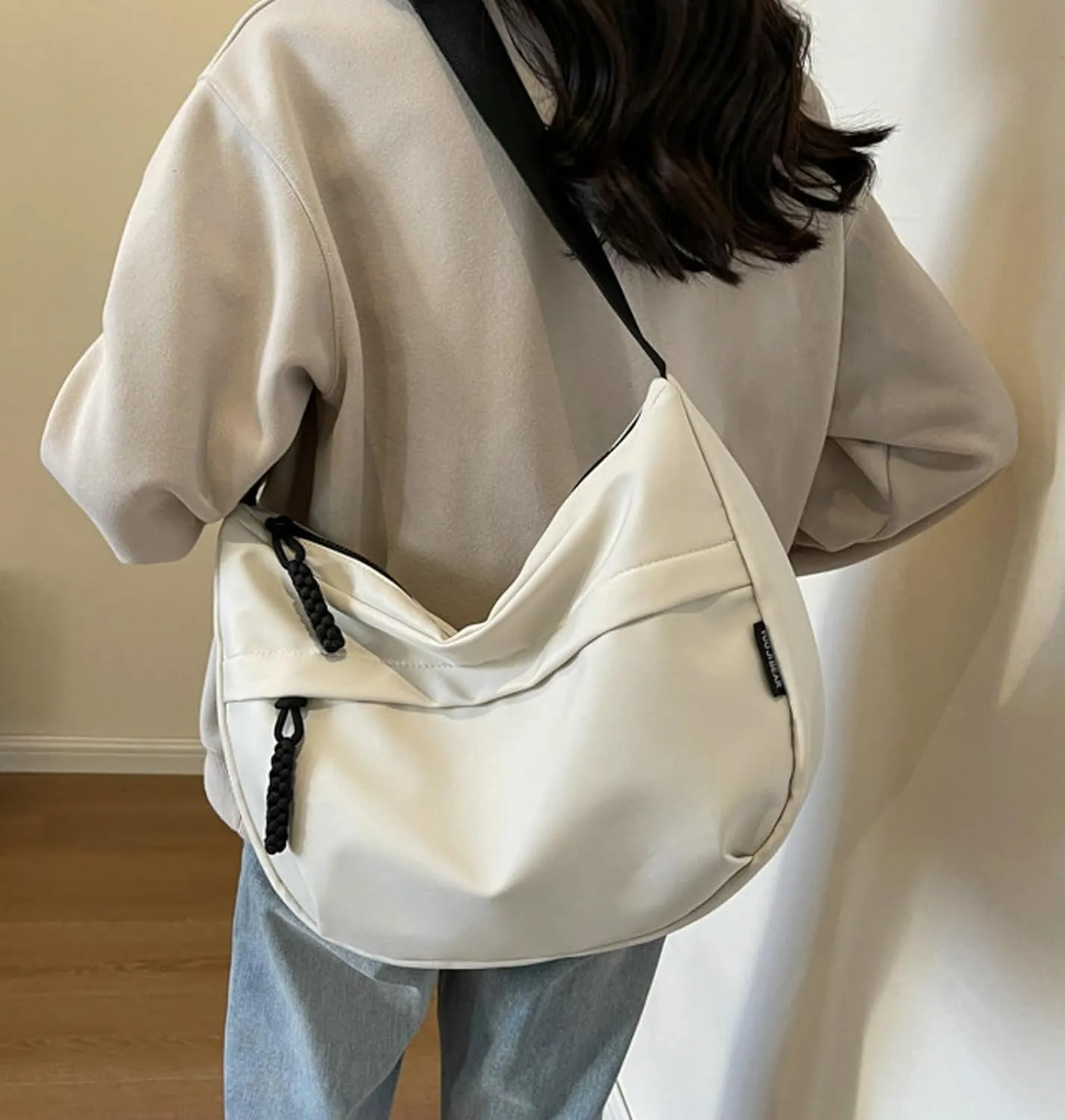 Crossbody Bag Unisex Multi-Pocket Nylon Sport Crescent Shoulder Purse Oxford Braid Zip Slouchy Dumpling Bag