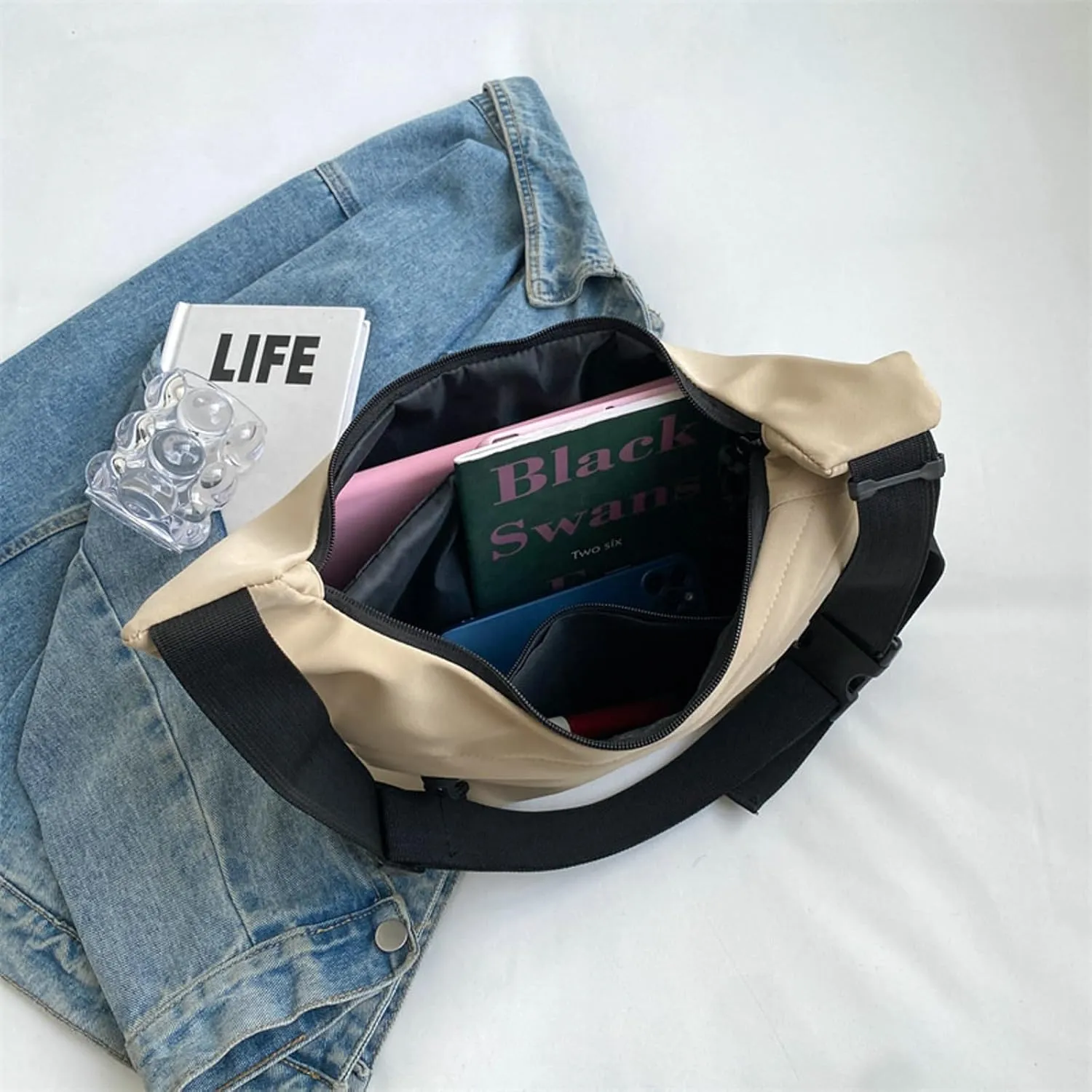 Crossbody Bag Unisex Multi-Pocket Nylon Sport Crescent Shoulder Purse Oxford Braid Zip Slouchy Dumpling Bag