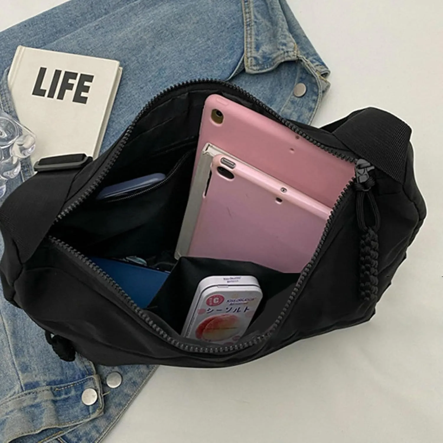Crossbody Bag Unisex Multi-Pocket Nylon Sport Crescent Shoulder Purse Oxford Braid Zip Slouchy Dumpling Bag