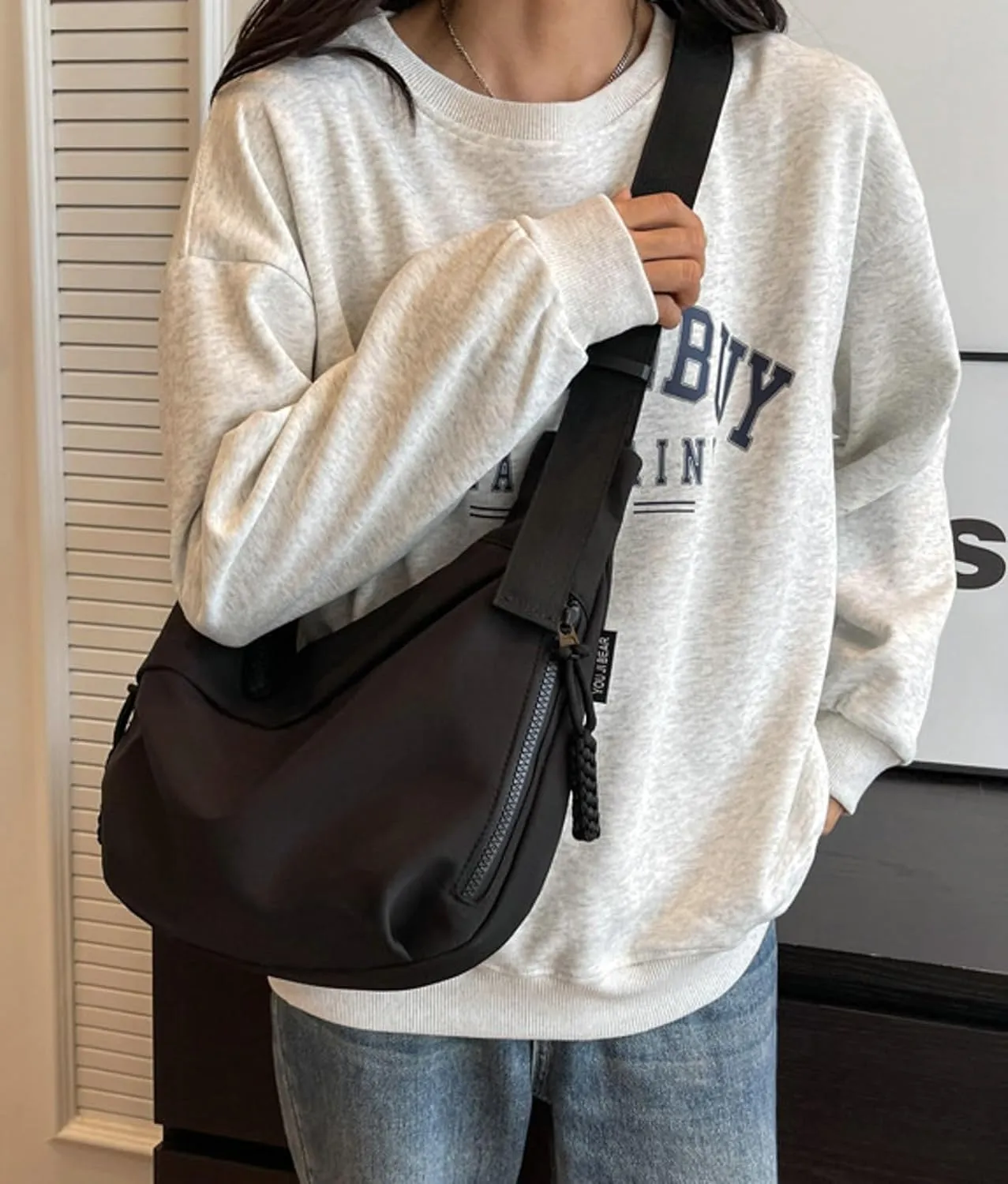 Crossbody Bag Unisex Multi-Pocket Nylon Sport Crescent Shoulder Purse Oxford Braid Zip Slouchy Dumpling Bag