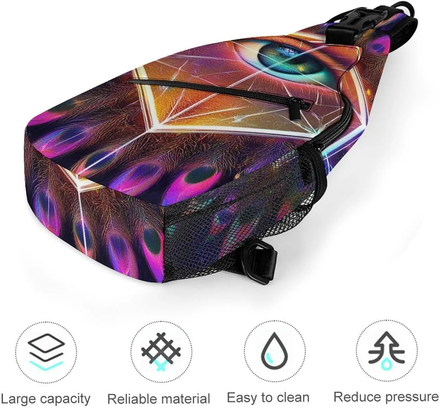 Crossbody Bags for Men, Travel Casual Sling Backpack Colorful Tattoo Trippy Acid Eye Gym Chest Bag Large Capacity Shoulder Backpack for Sport