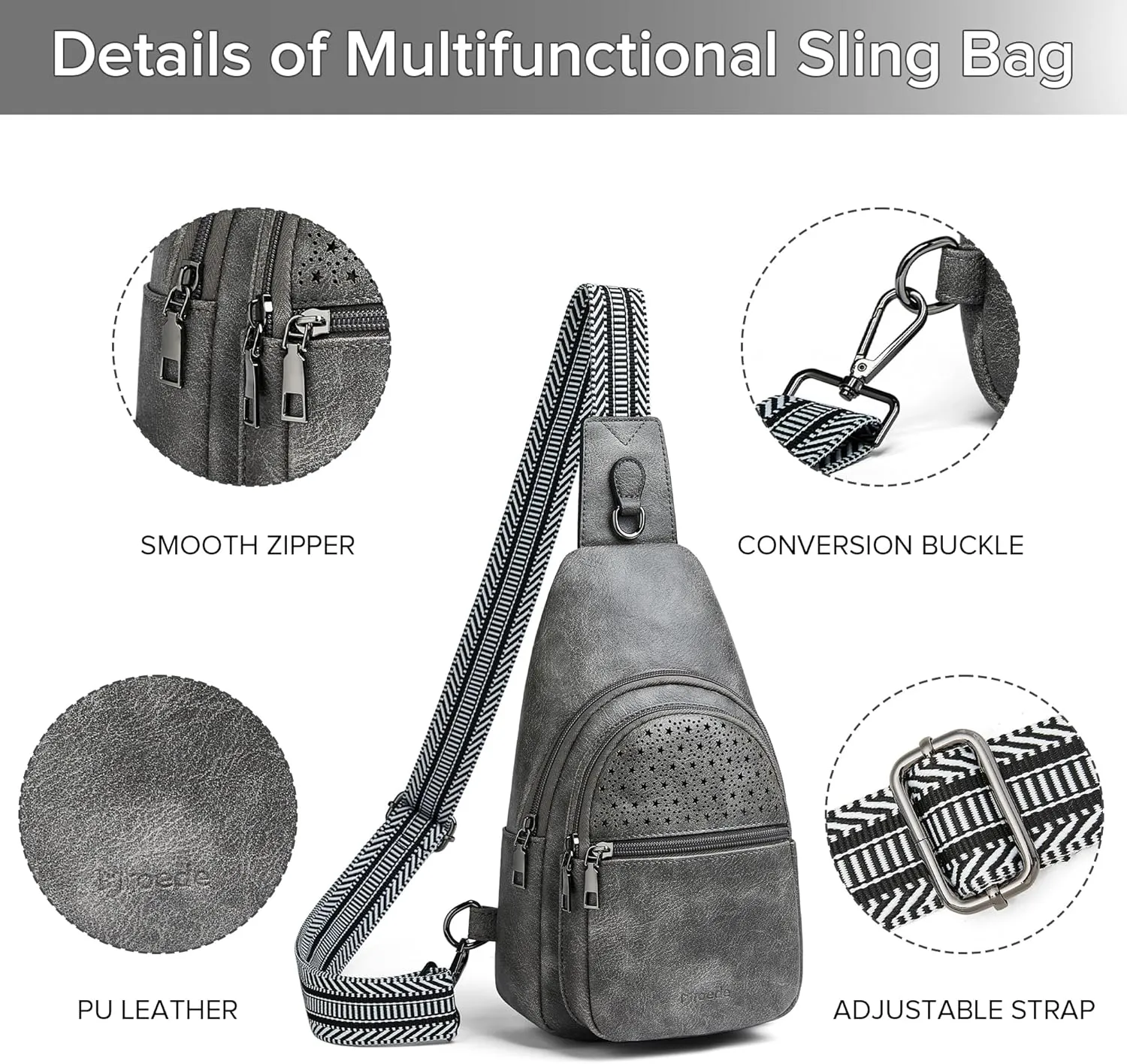 Crossbody Bags for Women 4-Pockets Sling Bag Fanny Pack Chest Purse Backpack Casual Daypacks Travel Shopping