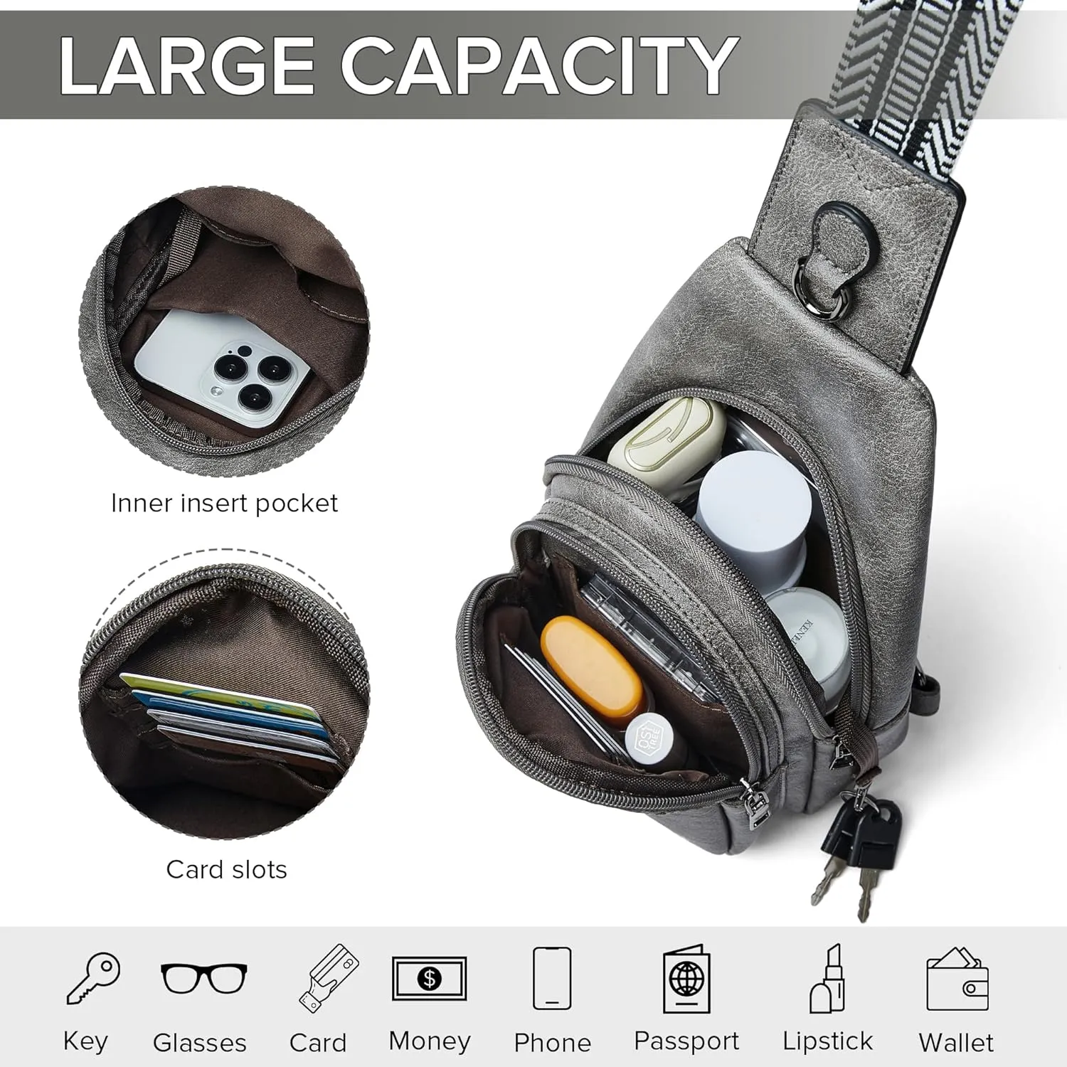 Crossbody Bags for Women 4-Pockets Sling Bag Fanny Pack Chest Purse Backpack Casual Daypacks Travel Shopping