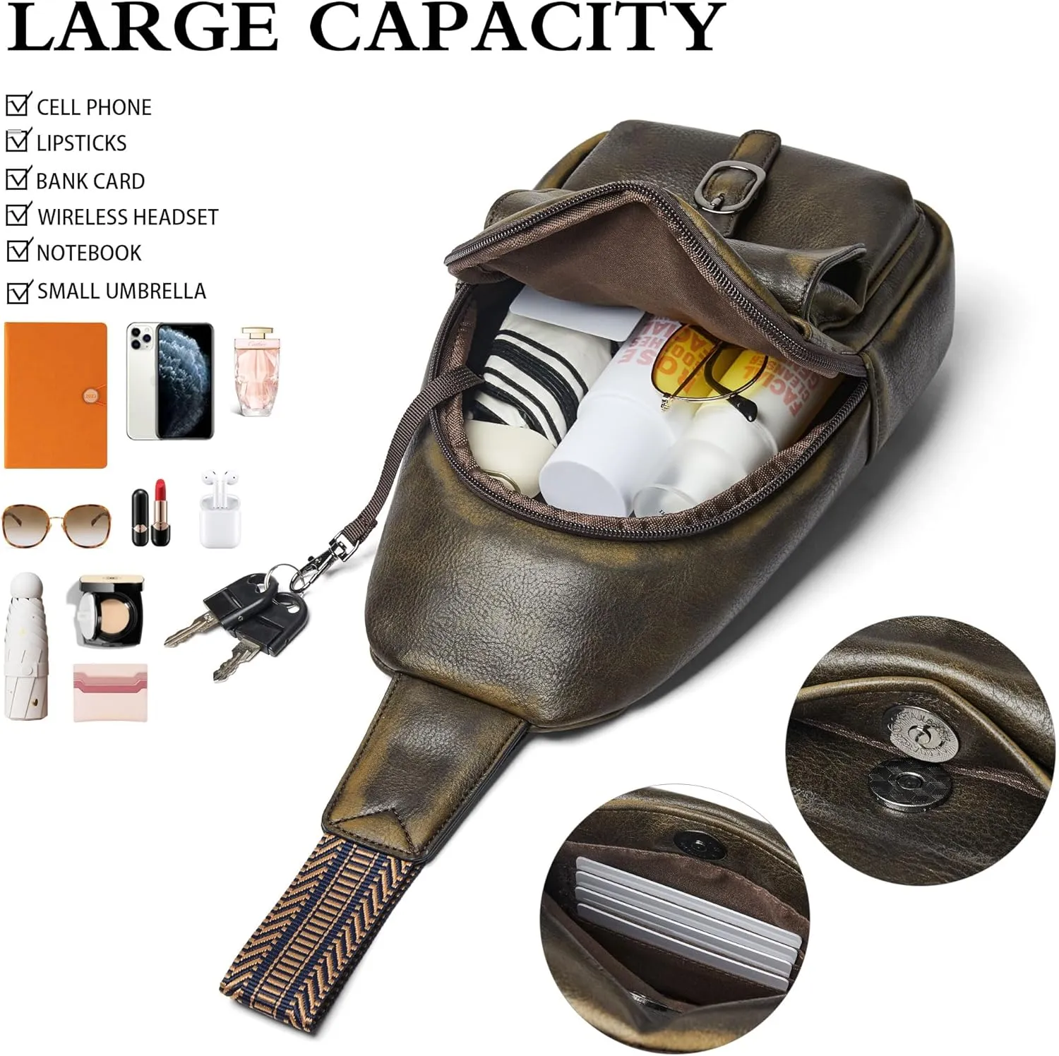 Crossbody Bags for Women Men Sling Bag 5 Pockets Fanny Pack Sling Backpack Chest Daypack Travel Purse Anti Theft