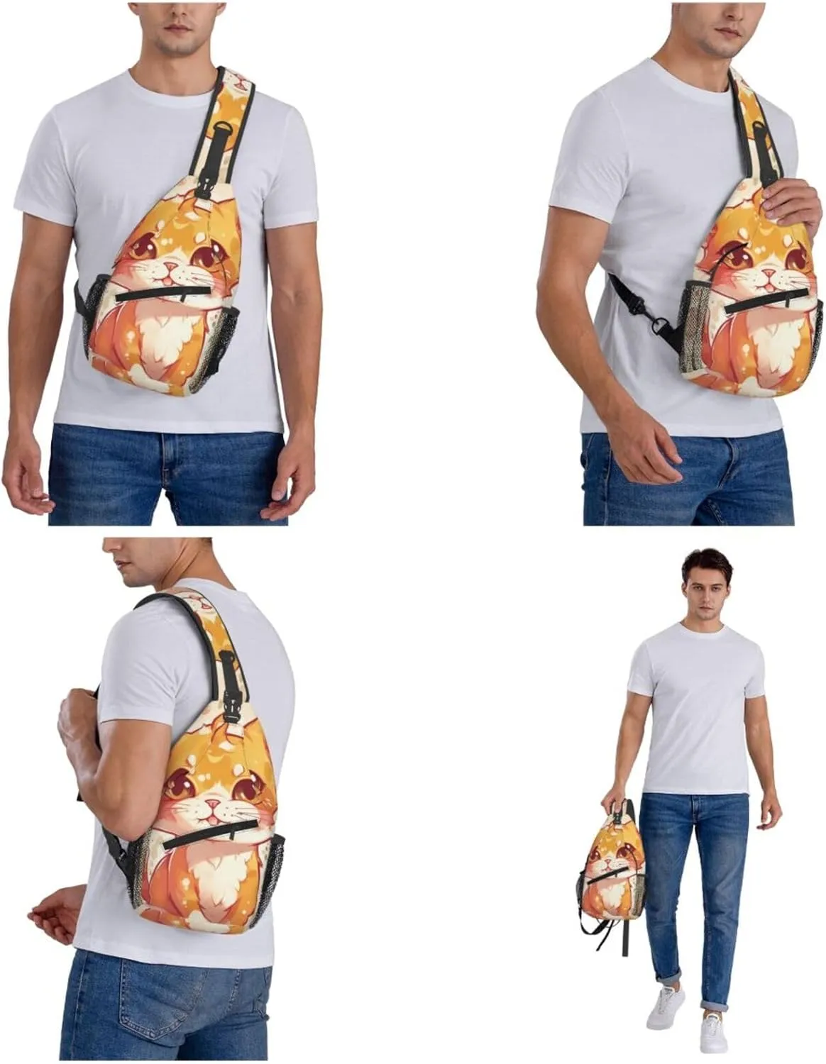 Crossbody Bags for Women Men Trendy Sling Bag Casual Chest Bag Golden Leaves Shoulder Bag for Travel Sport