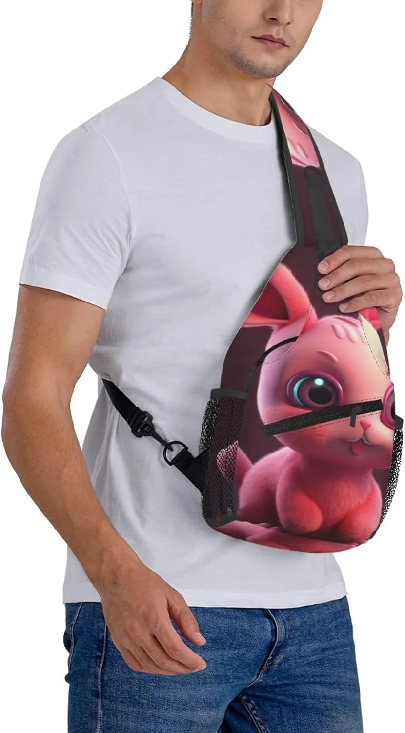 Crossbody Bags for Women Men Trendy Sling Bag Casual Chest Bag Repeating Bunny Pattern Shoulder Bag for Travel Sport
