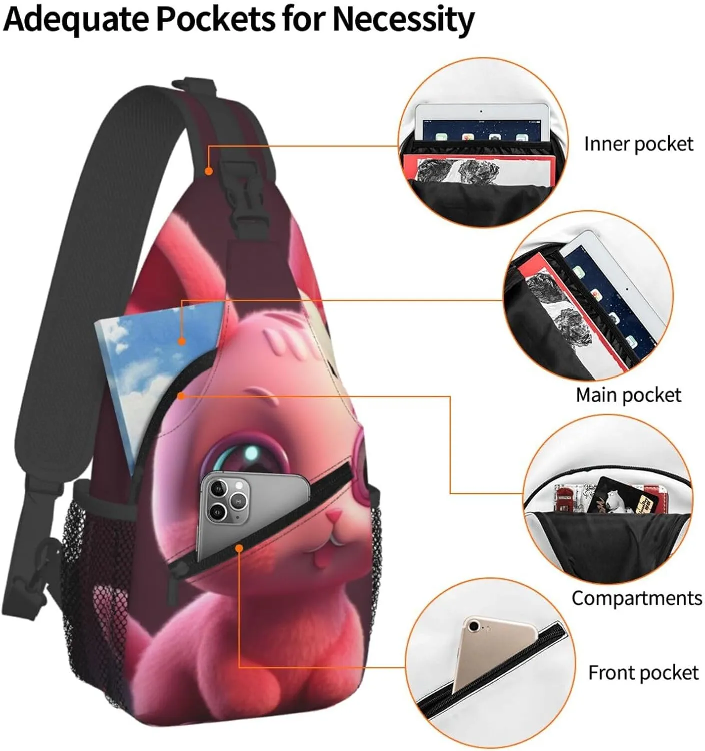 Crossbody Bags for Women Men Trendy Sling Bag Casual Chest Bag Repeating Bunny Pattern Shoulder Bag for Travel Sport