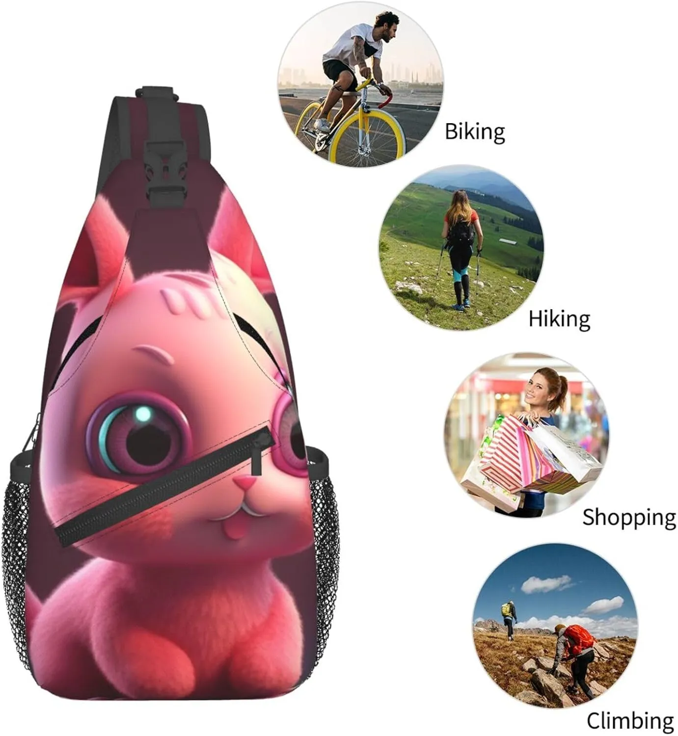 Crossbody Bags for Women Men Trendy Sling Bag Casual Chest Bag Repeating Bunny Pattern Shoulder Bag for Travel Sport