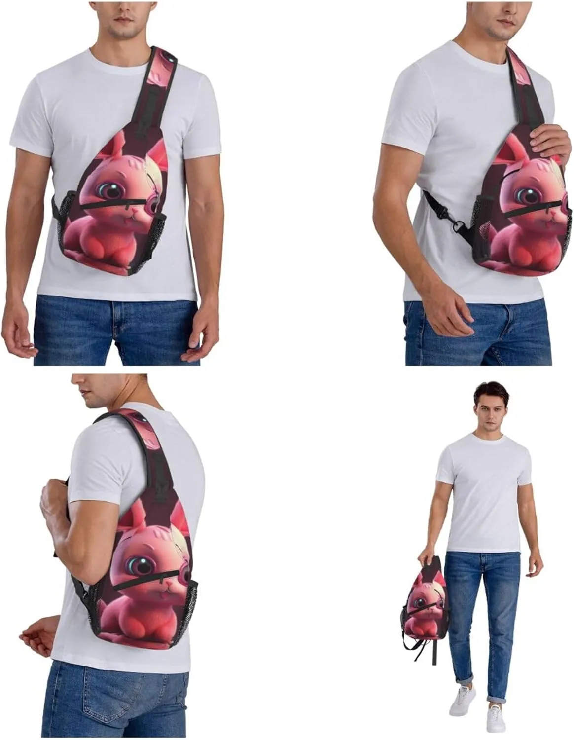 Crossbody Bags for Women Men Trendy Sling Bag Casual Chest Bag Repeating Bunny Pattern Shoulder Bag for Travel Sport