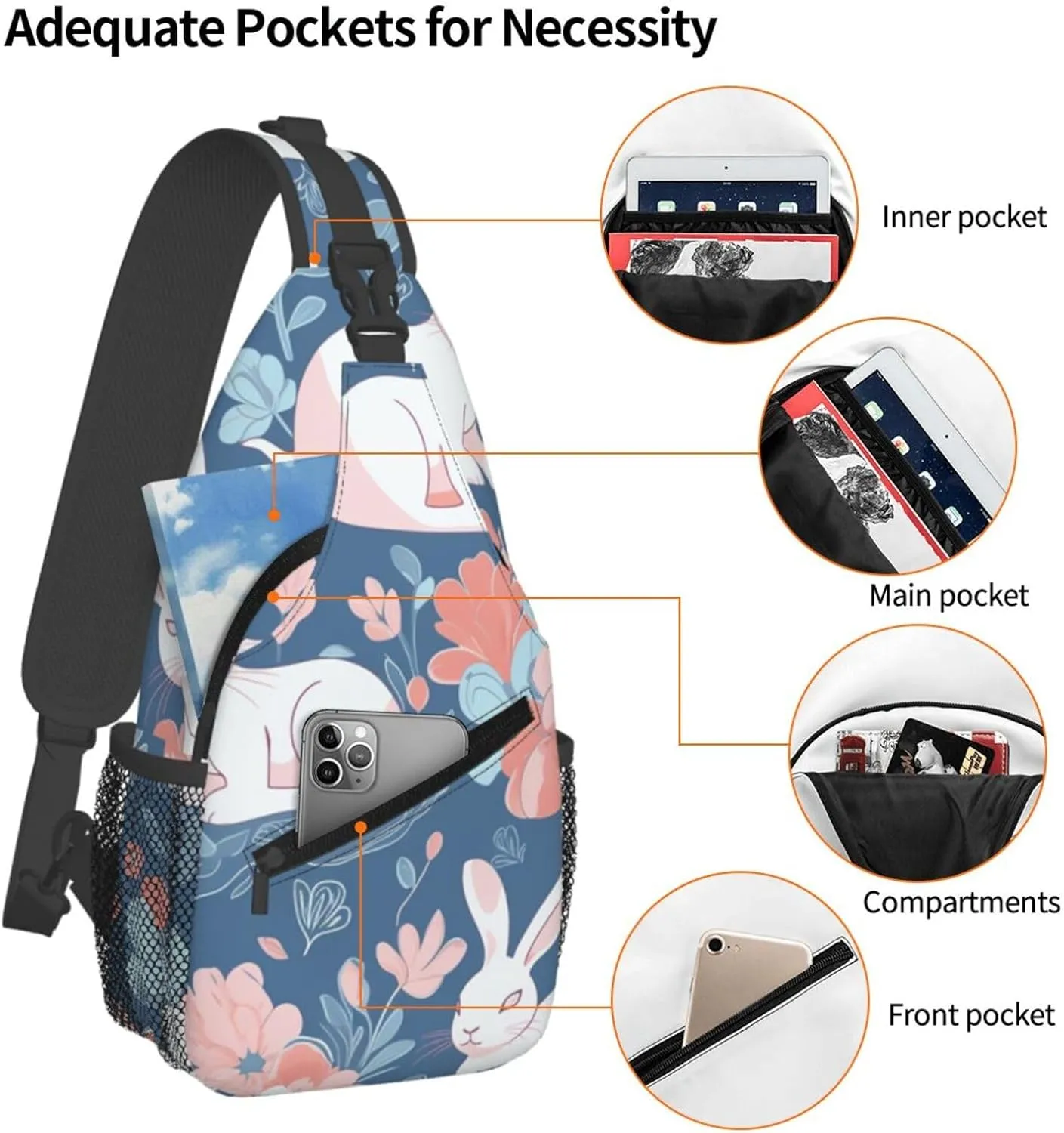 Crossbody Bags for Women Men Trendy Sling Bag Casual Chest Bag Two Rabbits Drinking Tea Shoulder Bag for Travel Sport