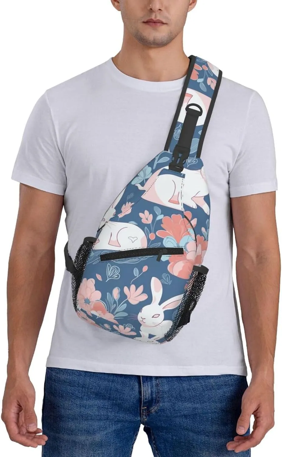 Crossbody Bags for Women Men Trendy Sling Bag Casual Chest Bag Two Rabbits Drinking Tea Shoulder Bag for Travel Sport