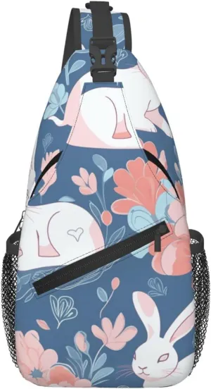 Crossbody Bags for Women Men Trendy Sling Bag Casual Chest Bag Two Rabbits Drinking Tea Shoulder Bag for Travel Sport