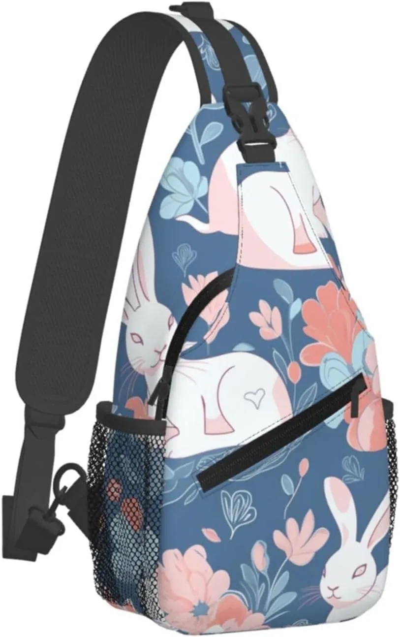 Crossbody Bags for Women Men Trendy Sling Bag Casual Chest Bag Two Rabbits Drinking Tea Shoulder Bag for Travel Sport