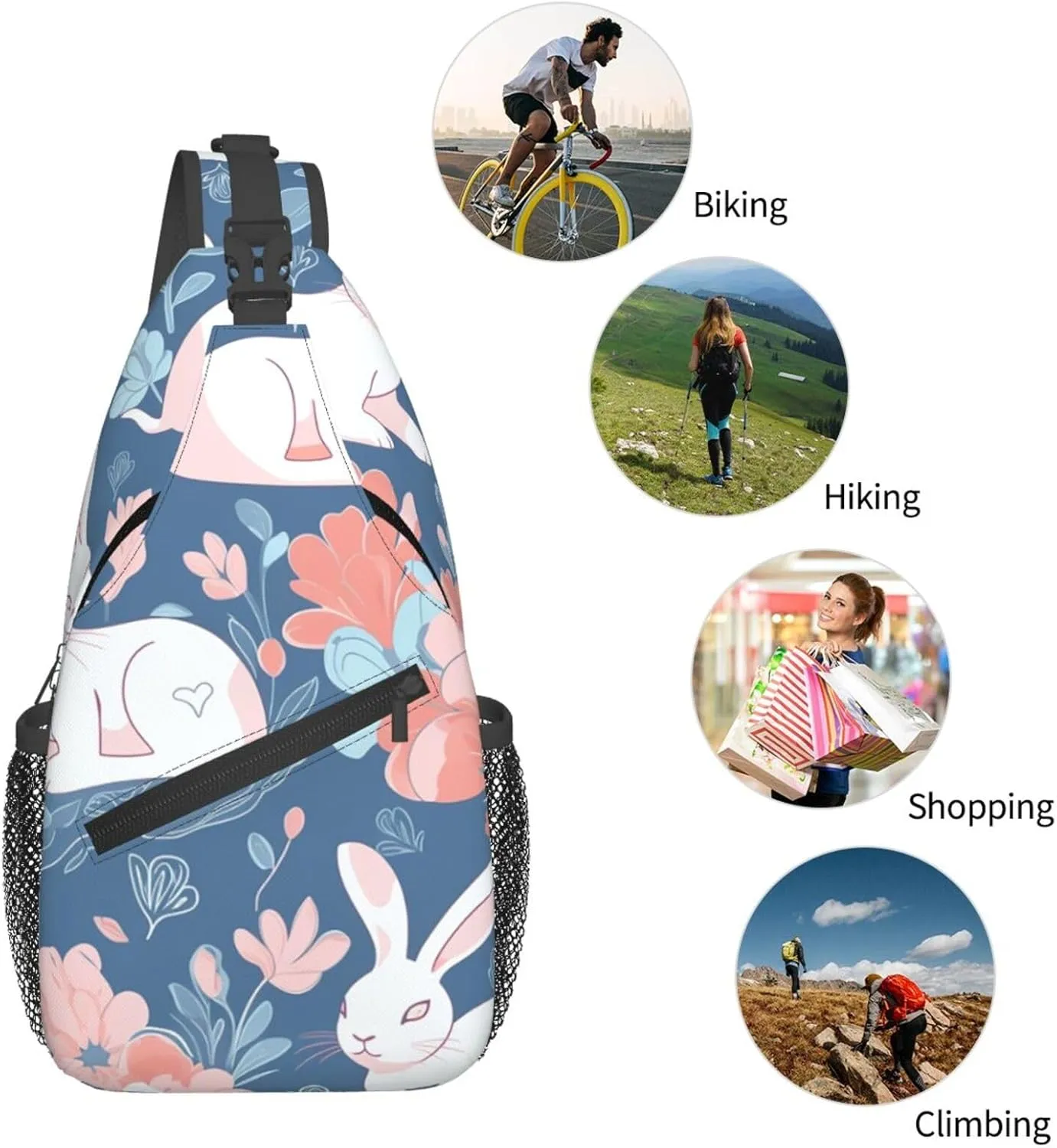Crossbody Bags for Women Men Trendy Sling Bag Casual Chest Bag Two Rabbits Drinking Tea Shoulder Bag for Travel Sport