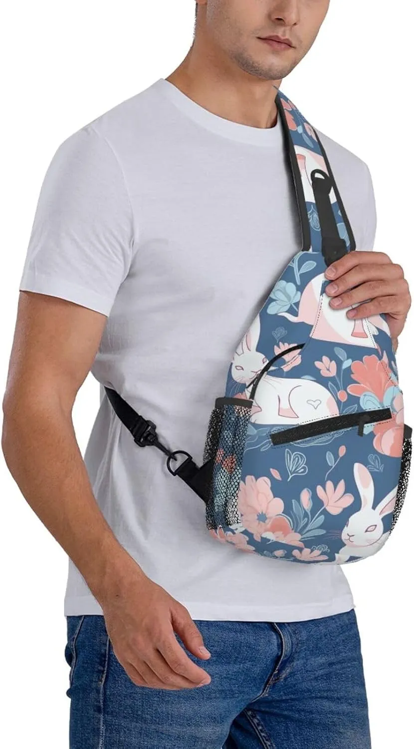 Crossbody Bags for Women Men Trendy Sling Bag Casual Chest Bag Two Rabbits Drinking Tea Shoulder Bag for Travel Sport