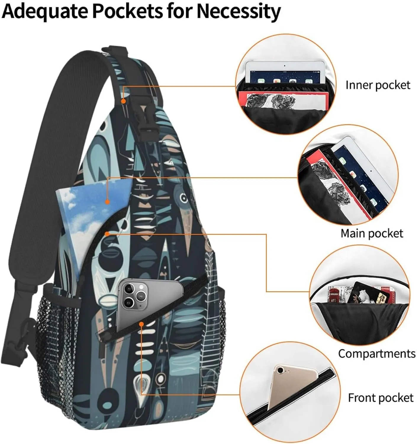 Crossbody Bags for Women Men Trendy Sling Bag Casual Chest Bag Yellow Pattern Shoulder Bag for Travel Sport