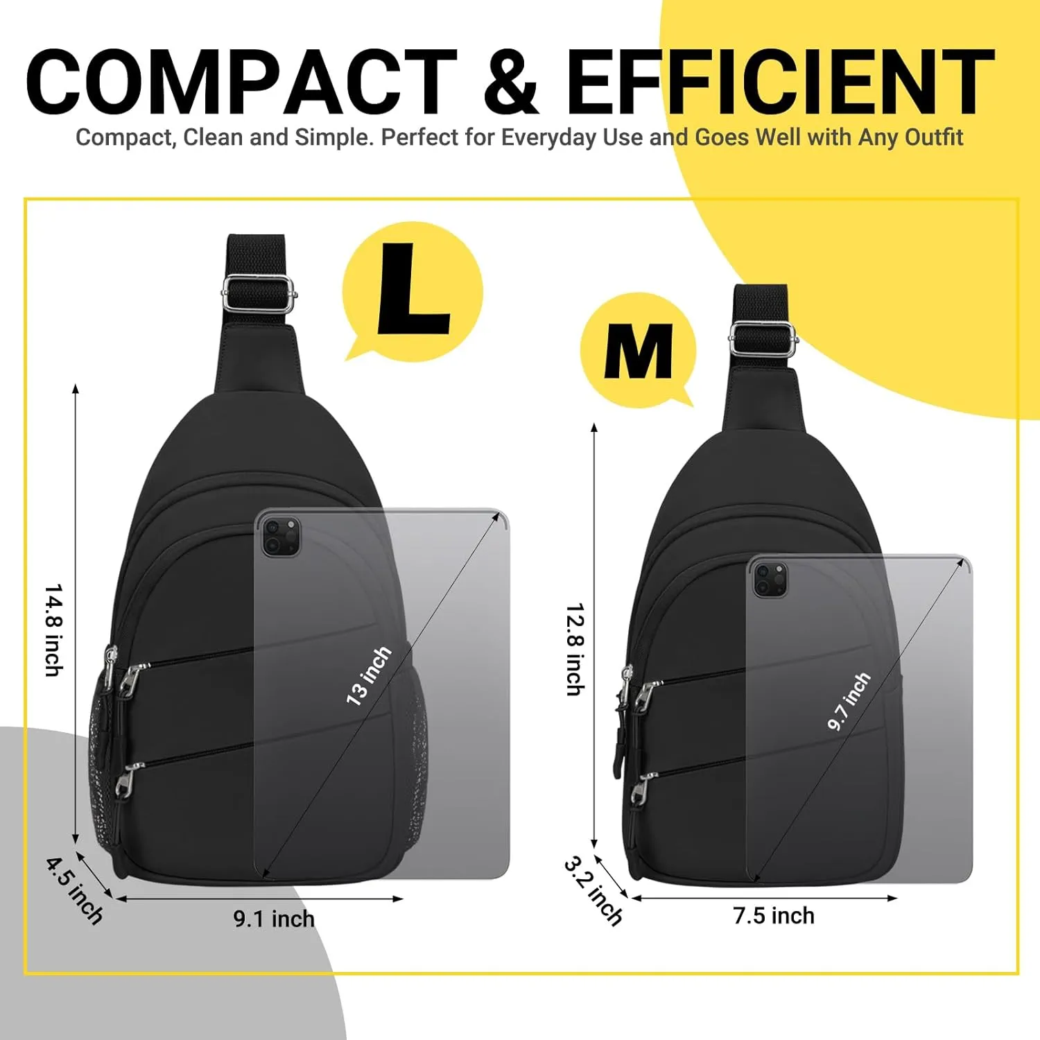 Crossbody Bags for Women, Sling Bag for Men, Small Hiking Backpack Anti Theft Lightweight for Outdoors Travel (L, Black)