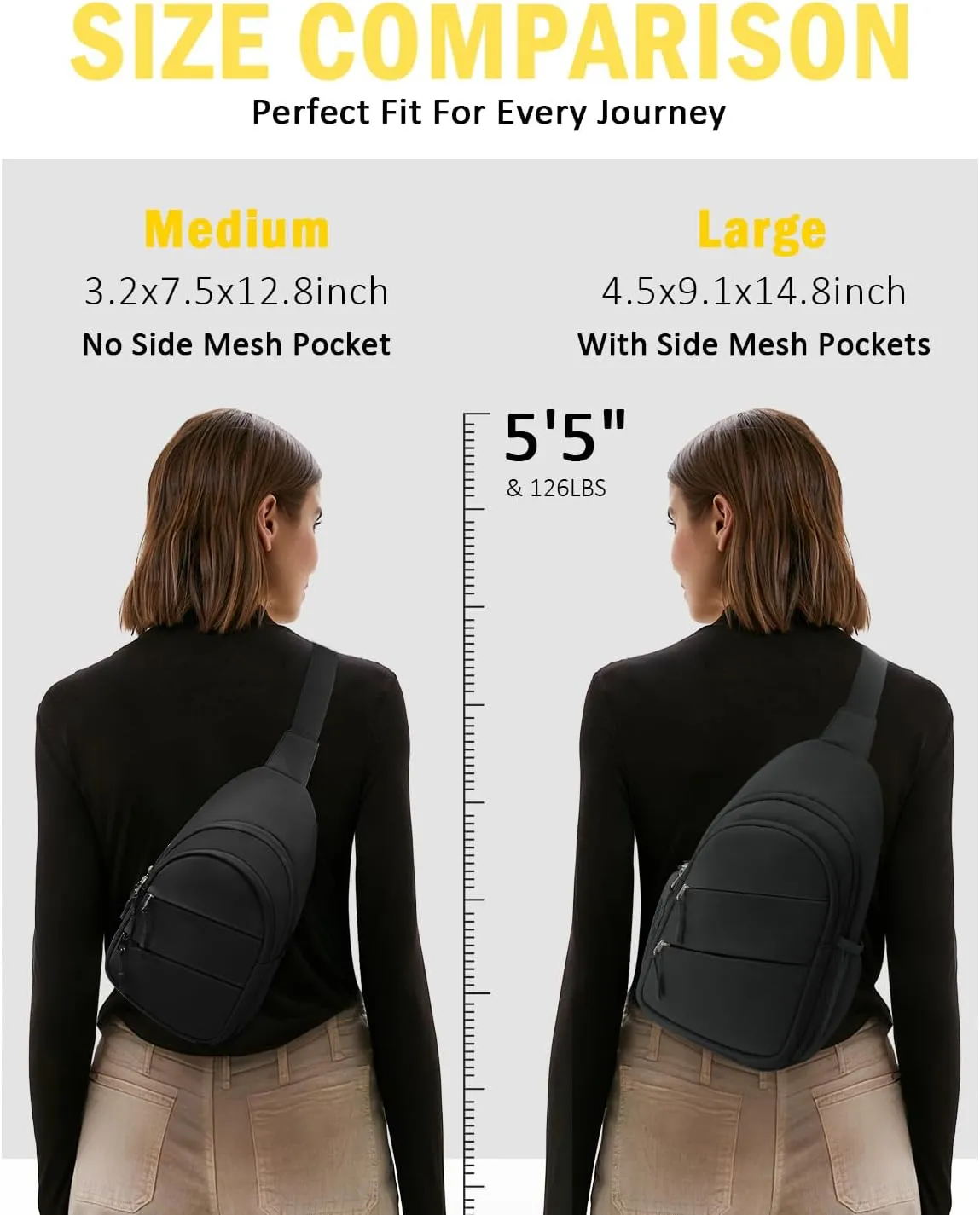 Crossbody Bags for Women, Sling Bag for Men, Small Hiking Backpack Anti Theft Lightweight for Outdoors Travel (L, Black)