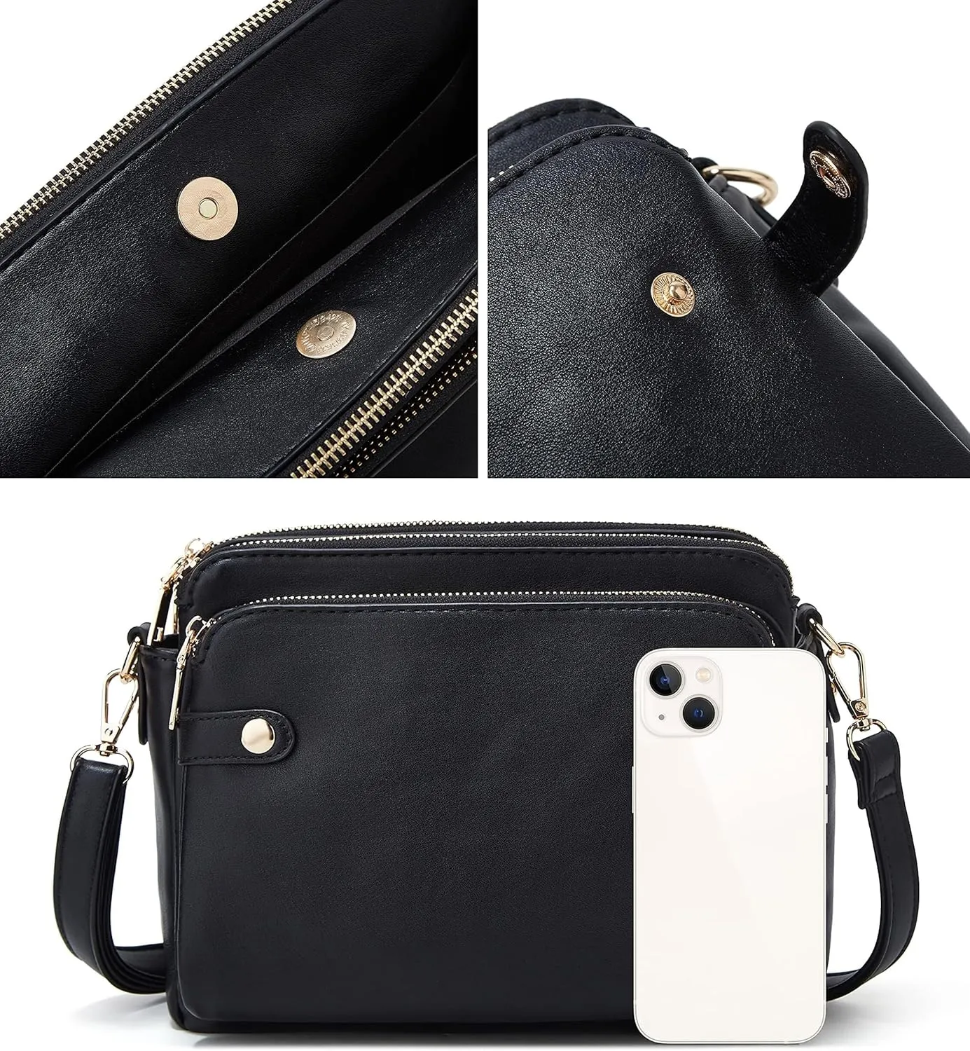 Crossbody Bags for Women Three-Layer Shoulder Bag Vegan Leather Multiple Compartments Handbag Purses Satchel Hobo Clutch