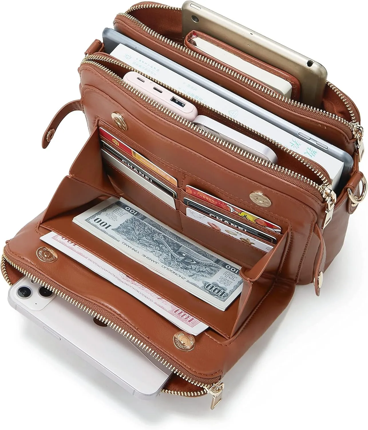 Crossbody Bags for Women Three-Layer Shoulder Bag Vegan Leather Multiple Compartments Handbag Purses Satchel Hobo Clutch