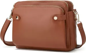 Crossbody Bags for Women Three-Layer Shoulder Bag Vegan Leather Multiple Compartments Handbag Purses Satchel Hobo Clutch