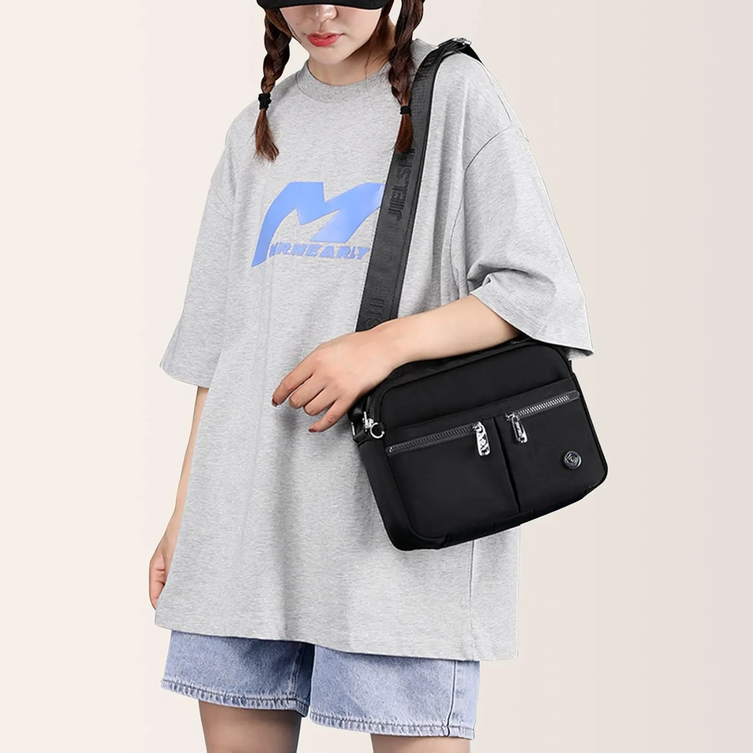 Crossbody Bags for Women Waterproof Shoulder Bags Casual Nylon Purse Handbag Multi Pocket Lightweight Travel Purse (Red)