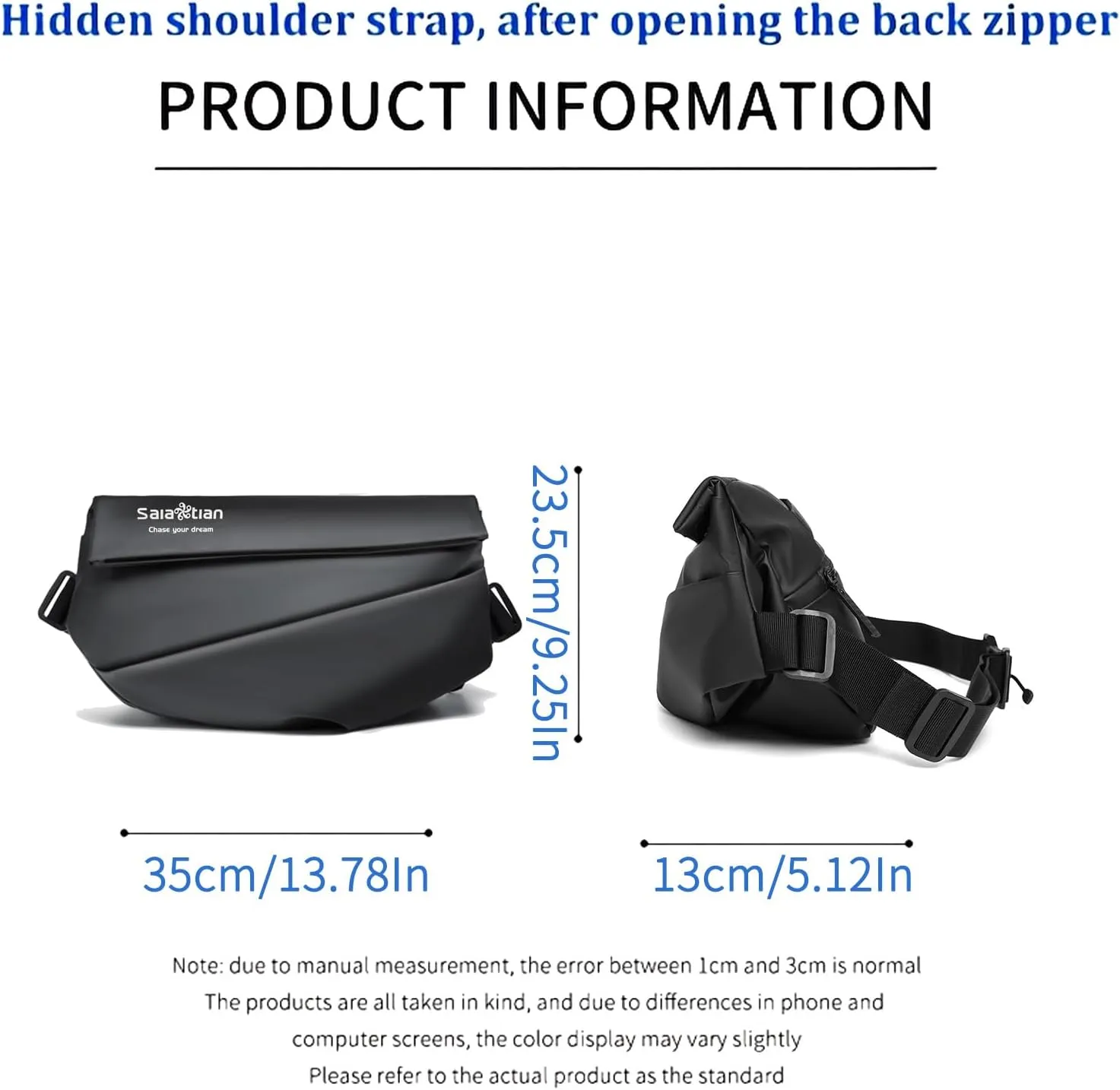 crossbody bags for women，crossbody bag，fanny pack for men，travel essentials，man purse for men，man bag (Black, Large)