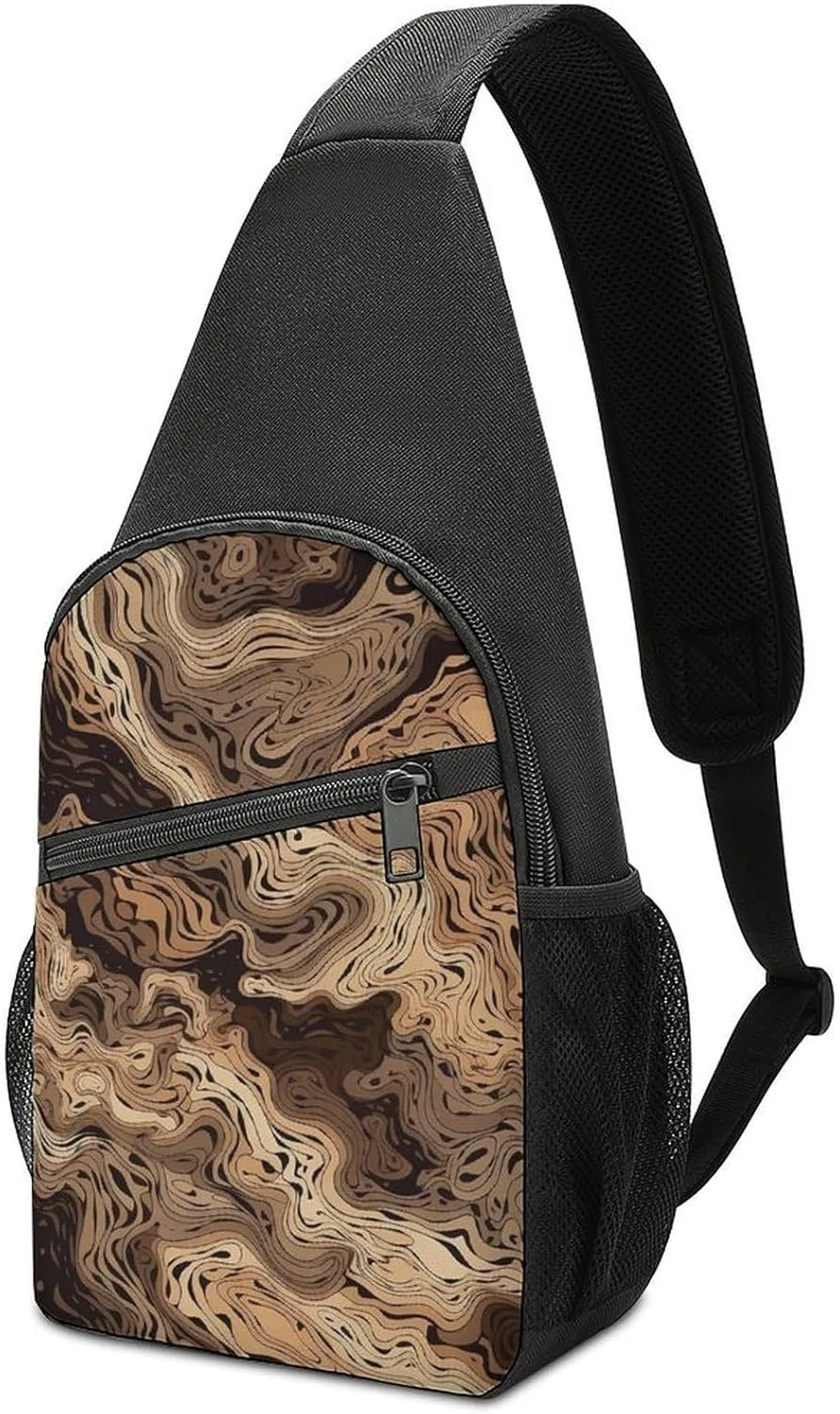 Crossbody Bags Sling Bag for Women Men,Black Outline Printed Sling Backpack,Waterproof Bag with Convertible Shoulder Strap,Shoulder Chest Bag for Hiking Traveling