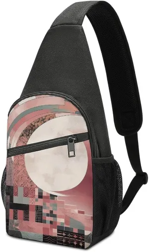 Crossbody Bags Sling Bag for Women Men,Pink Puzzle Printed Sling Backpack,Waterproof Bag with Convertible Shoulder Strap,Shoulder Chest Bag for Hiking Traveling