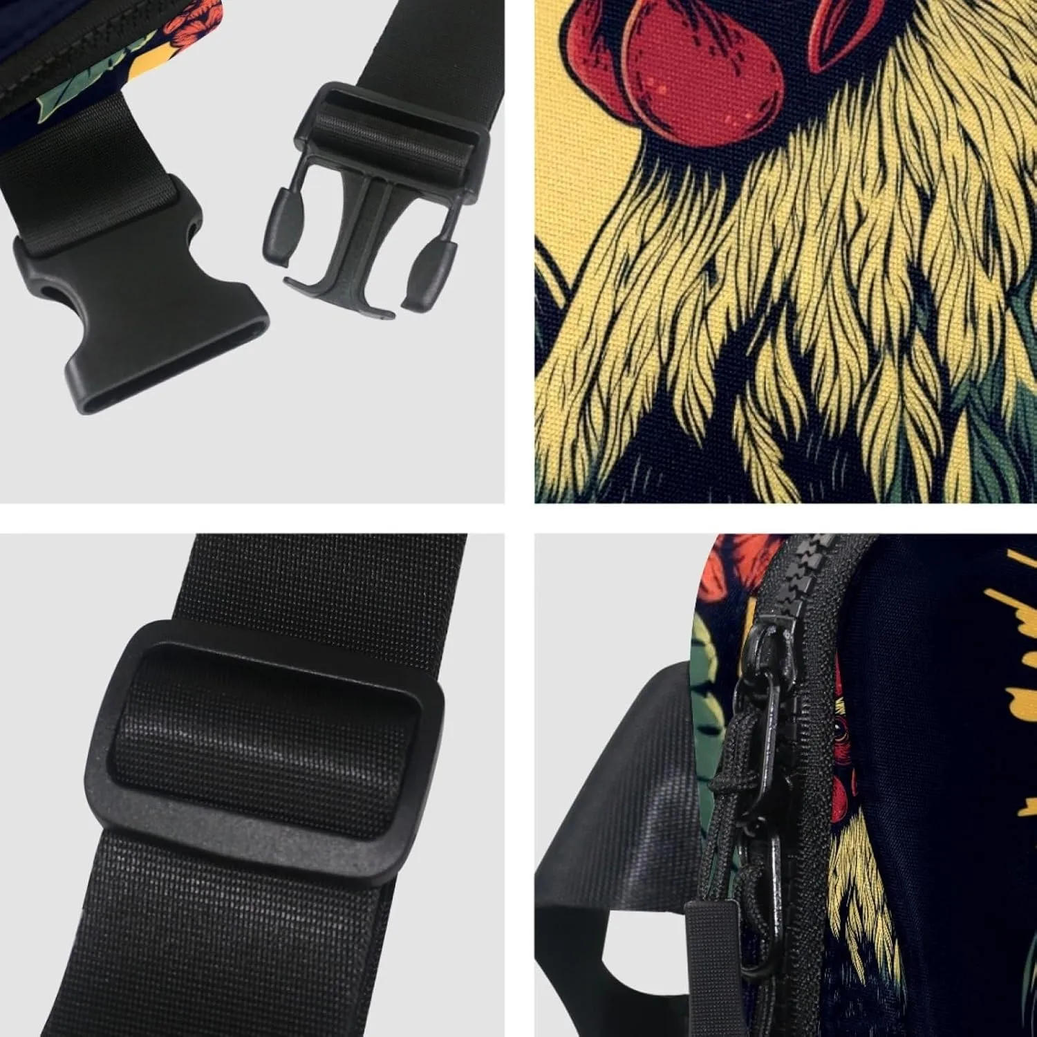 Crossbody Belt Bag for Women Men, Rooster Illustration Fanny Packs with Zipper Pockets,Waterproof Waist Packs with Adjustable Strap for Workout Running Traveling Hiking