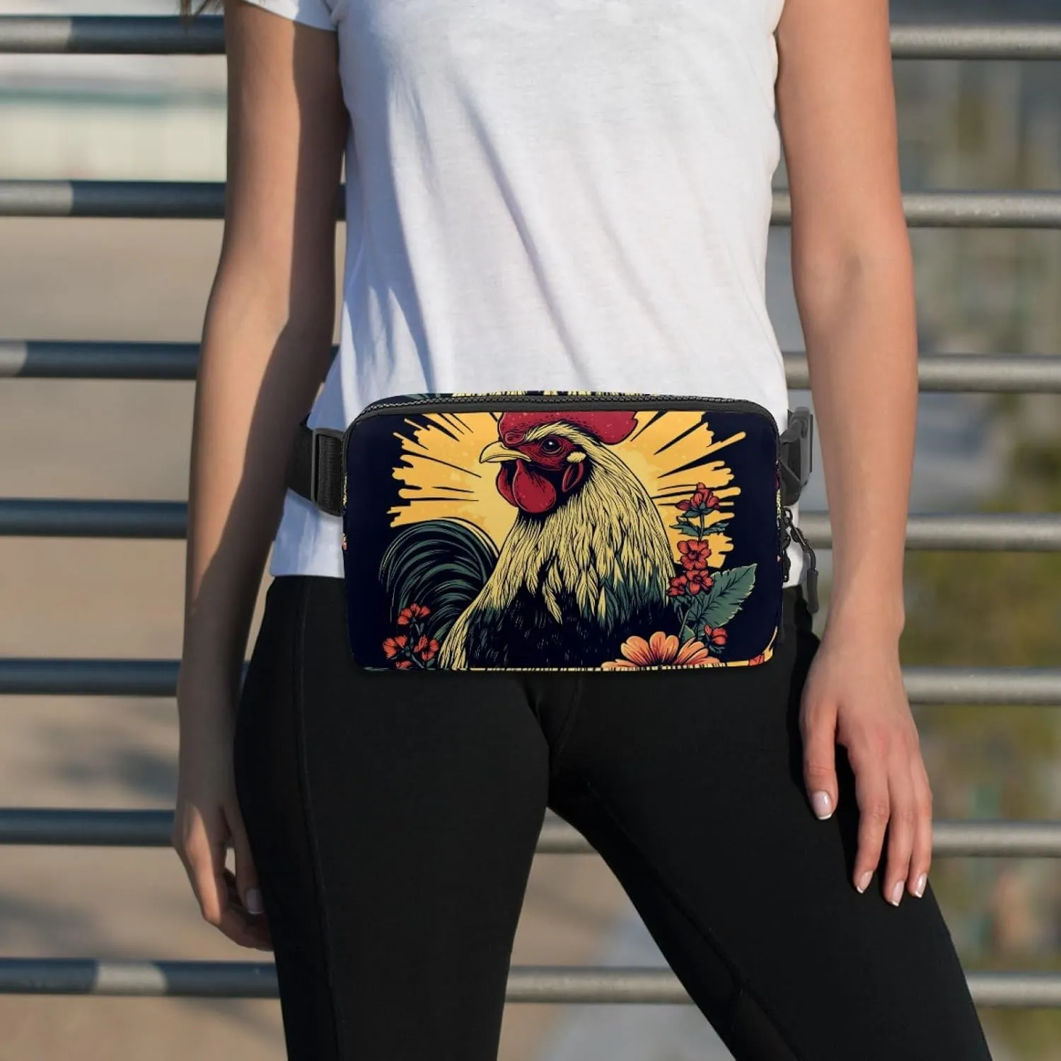 Crossbody Belt Bag for Women Men, Rooster Illustration Fanny Packs with Zipper Pockets,Waterproof Waist Packs with Adjustable Strap for Workout Running Traveling Hiking