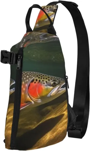 Crossbody Sling Backpack Brook Trout Fly Fishing Sling Bag for Women Men Chest Bag Fashion Waist Bag Adjustable Fanny Pack