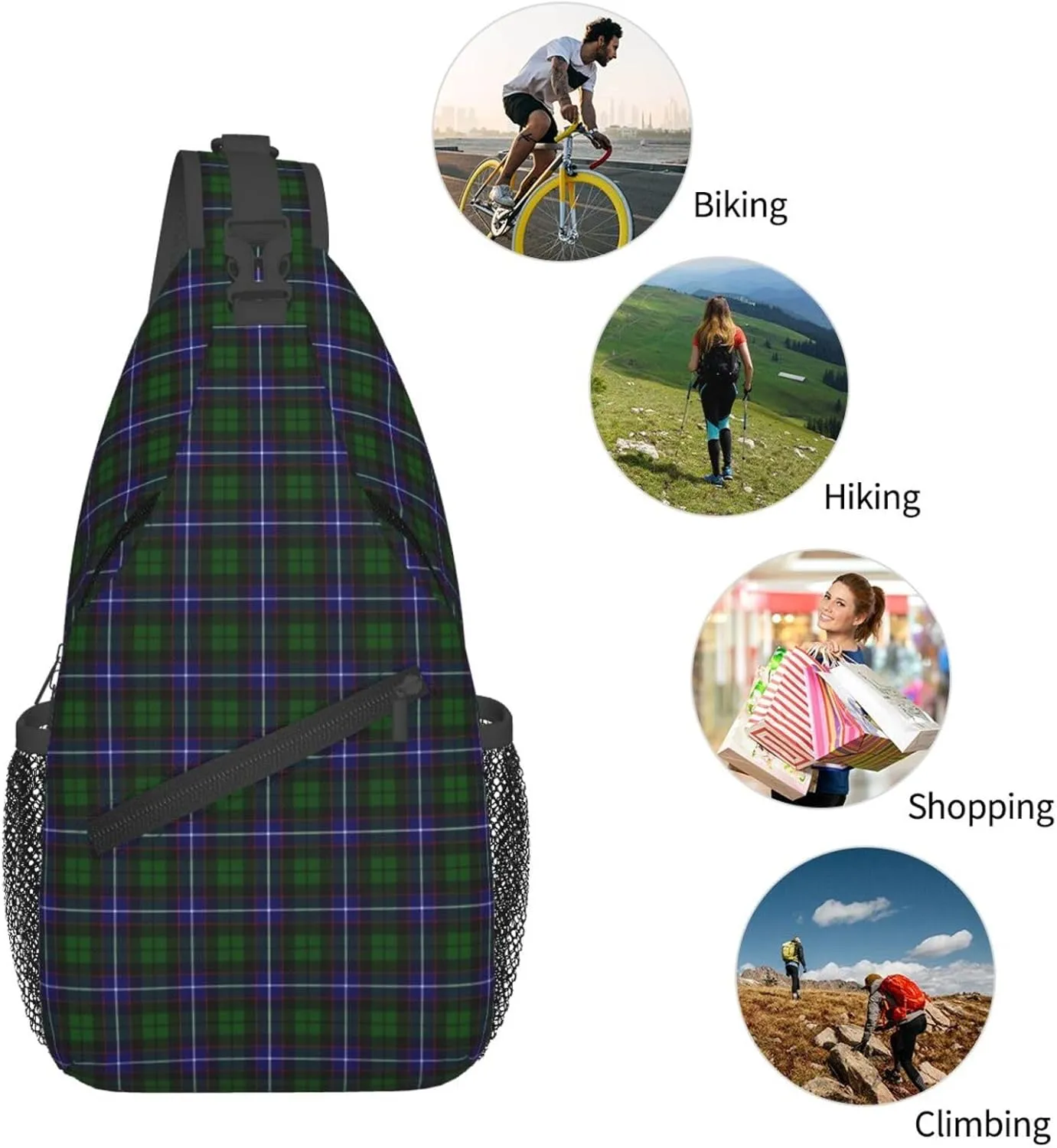 Crossbody Sling Backpack Clan Russell Tartan Shoulder Chest Bag Daypack for Traveling Sport