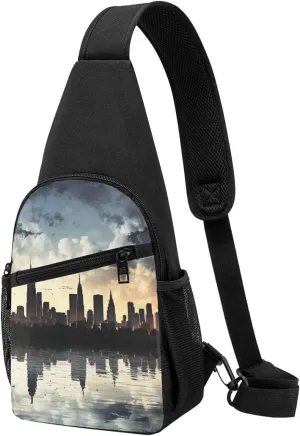 Crossbody Sling Backpack Sling Bag for Men Women Cross Chest Bag Shoulder Bag City Skyline Travel Hiking Daypack