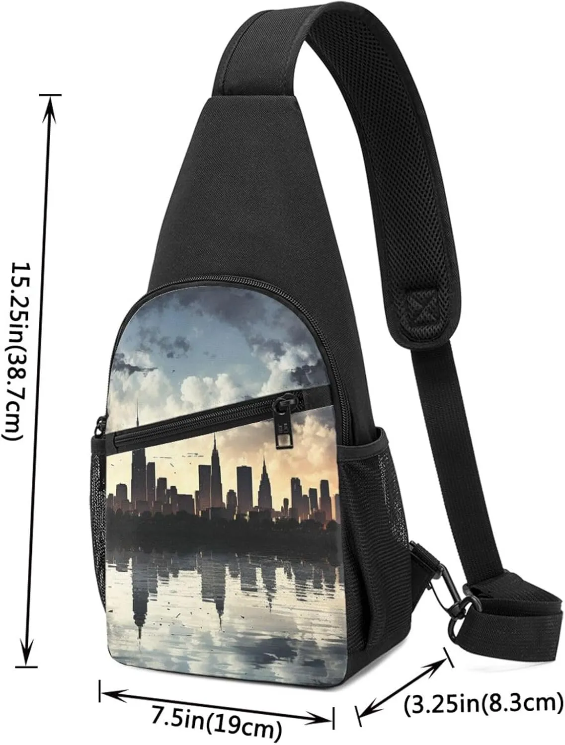 Crossbody Sling Backpack Sling Bag for Men Women Cross Chest Bag Shoulder Bag City Skyline Travel Hiking Daypack
