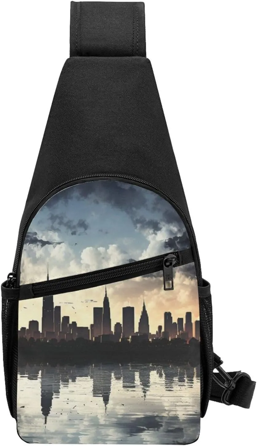 Crossbody Sling Backpack Sling Bag for Men Women Cross Chest Bag Shoulder Bag City Skyline Travel Hiking Daypack