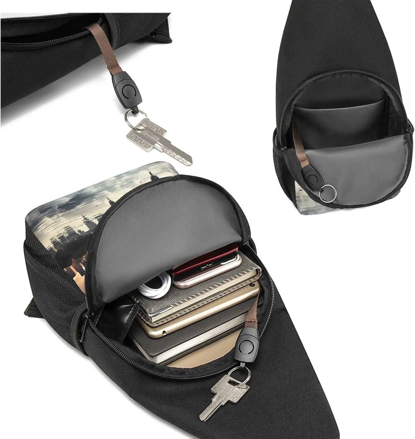 Crossbody Sling Backpack Sling Bag for Men Women Cross Chest Bag Shoulder Bag City Skyline Travel Hiking Daypack