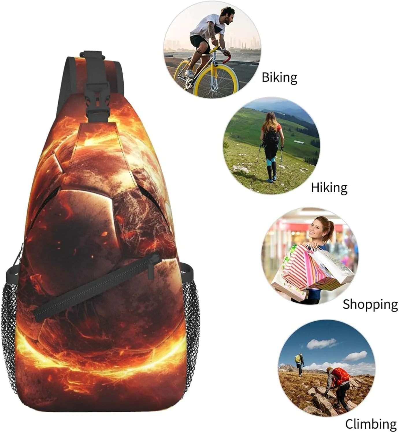 Crossbody Sling Backpack Sling Bag For Men Women Cross Chest Bag Shoulder Bag Football On Fire Travel Hiking Daypack