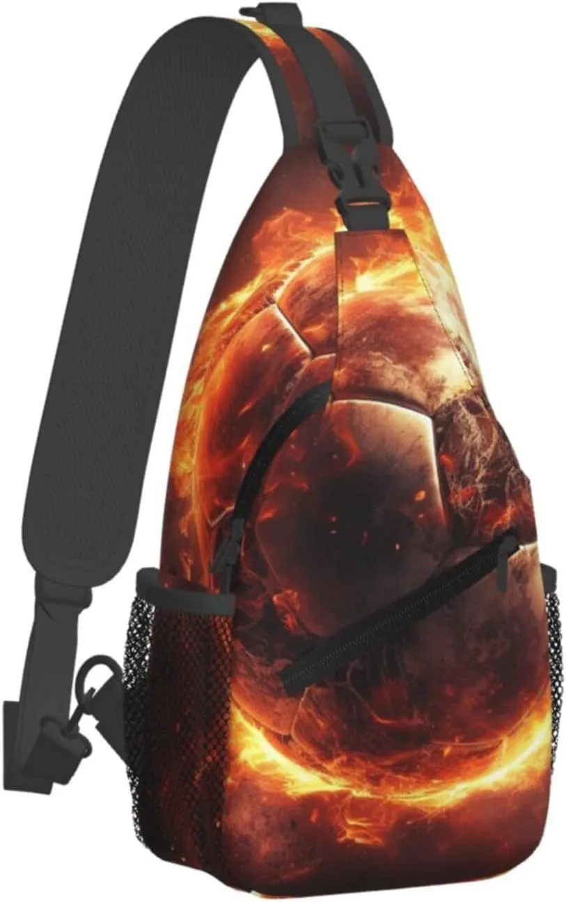 Crossbody Sling Backpack Sling Bag For Men Women Cross Chest Bag Shoulder Bag Football On Fire Travel Hiking Daypack