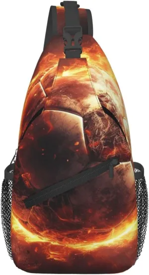Crossbody Sling Backpack Sling Bag For Men Women Cross Chest Bag Shoulder Bag Football On Fire Travel Hiking Daypack