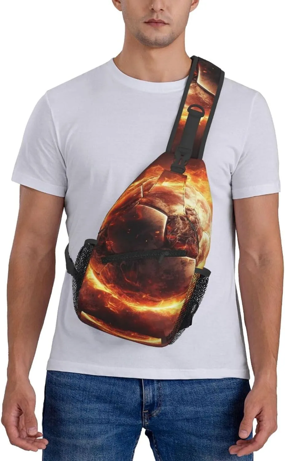 Crossbody Sling Backpack Sling Bag For Men Women Cross Chest Bag Shoulder Bag Football On Fire Travel Hiking Daypack