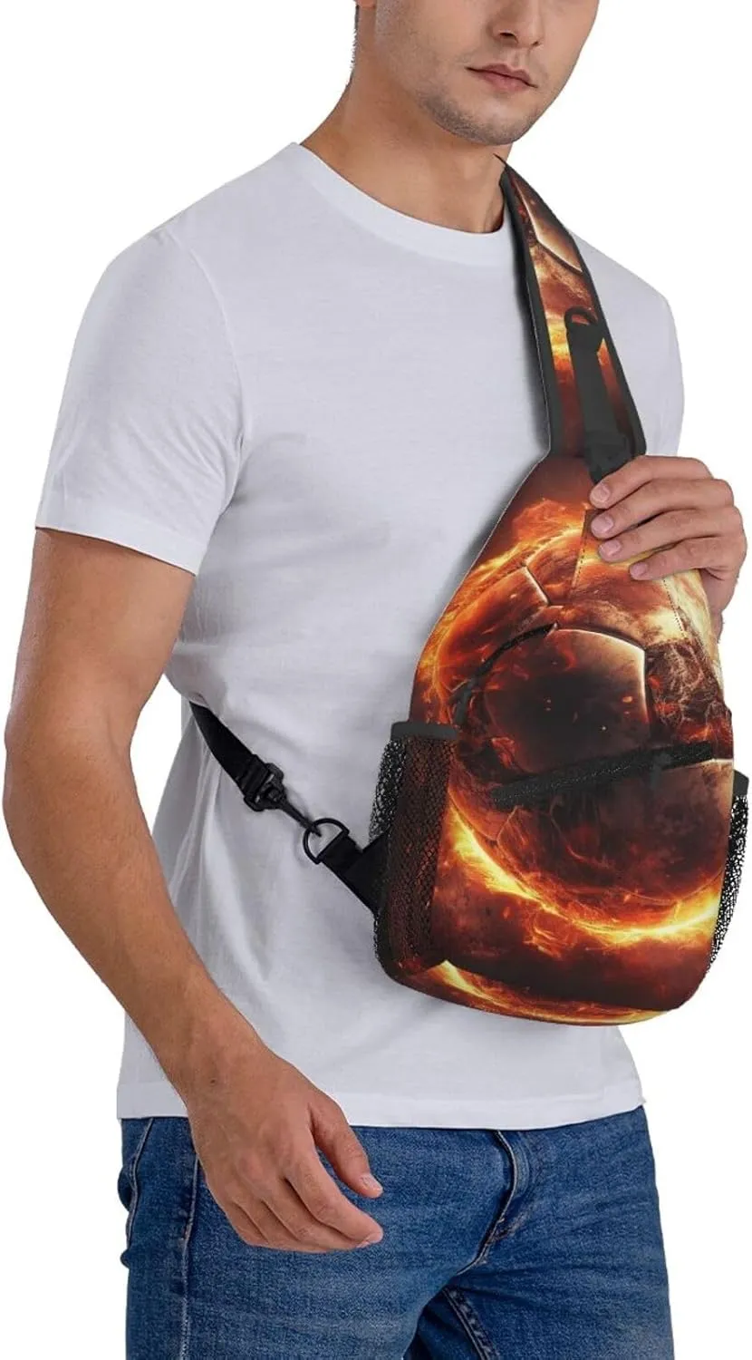 Crossbody Sling Backpack Sling Bag For Men Women Cross Chest Bag Shoulder Bag Football On Fire Travel Hiking Daypack
