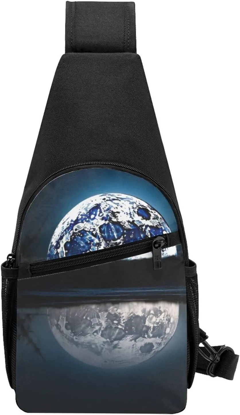 Crossbody Sling Backpack Sling Bag for Men Women Cross Chest Bag Shoulder Bag Full Moon Water Reflection Travel Hiking Daypack