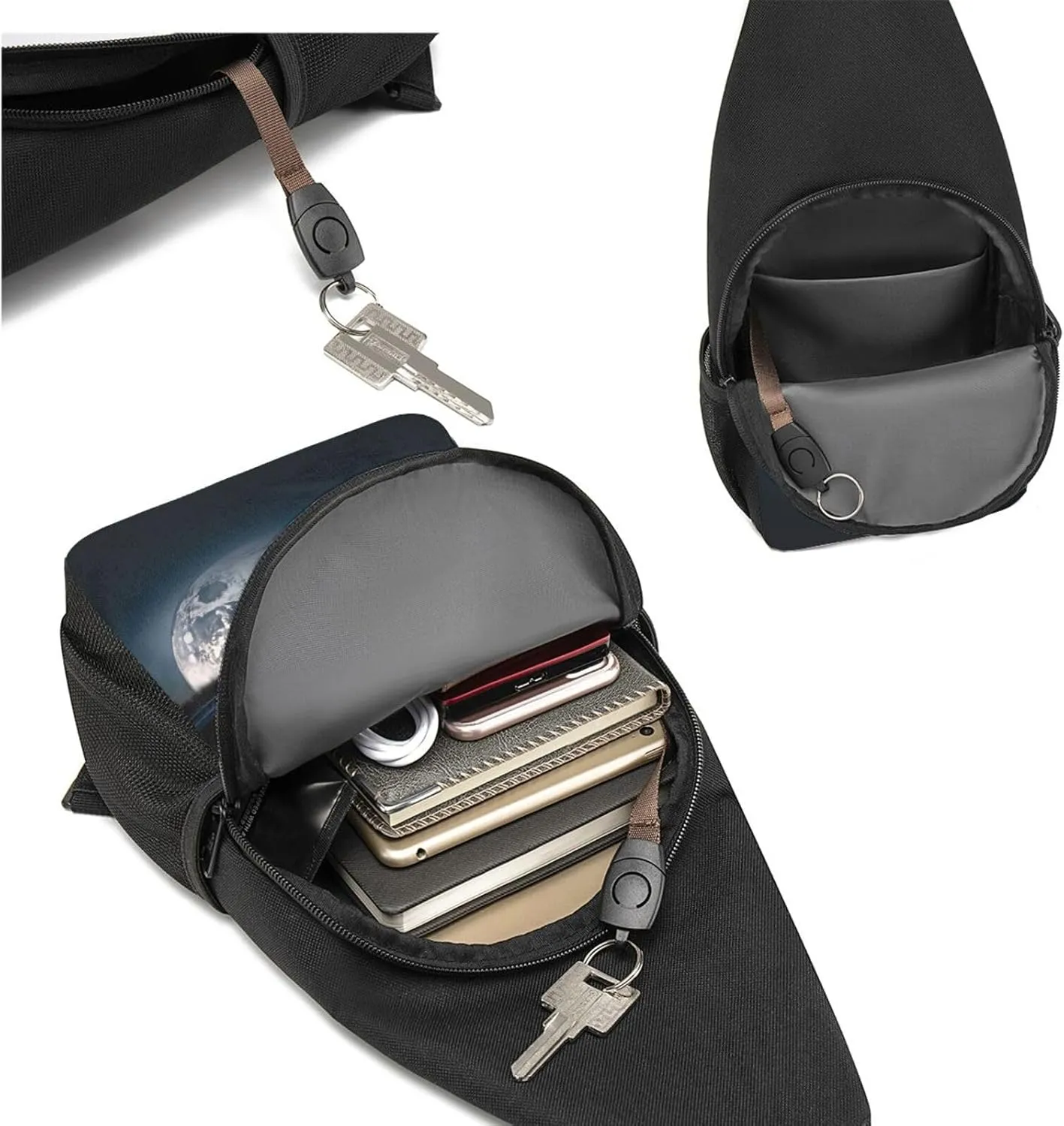 Crossbody Sling Backpack Sling Bag for Men Women Cross Chest Bag Shoulder Bag Full Moon Water Reflection Travel Hiking Daypack