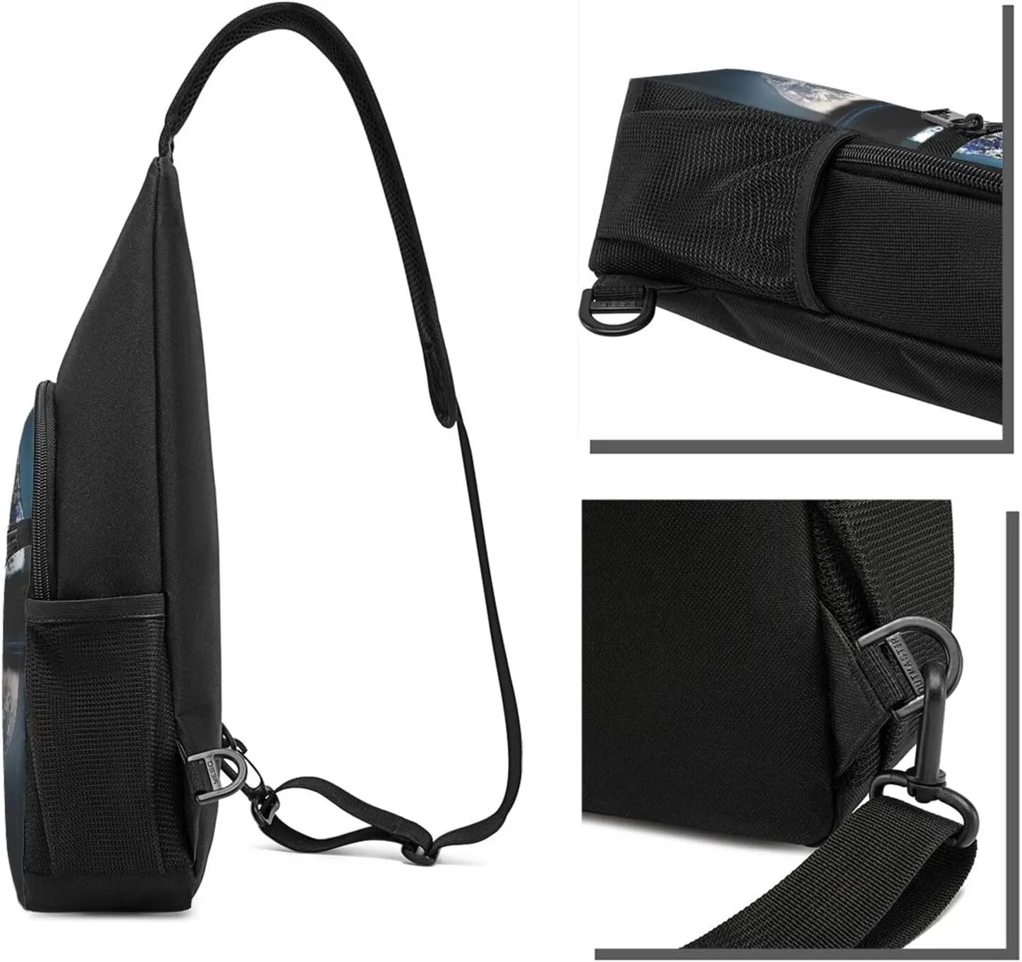 Crossbody Sling Backpack Sling Bag for Men Women Cross Chest Bag Shoulder Bag Full Moon Water Reflection Travel Hiking Daypack