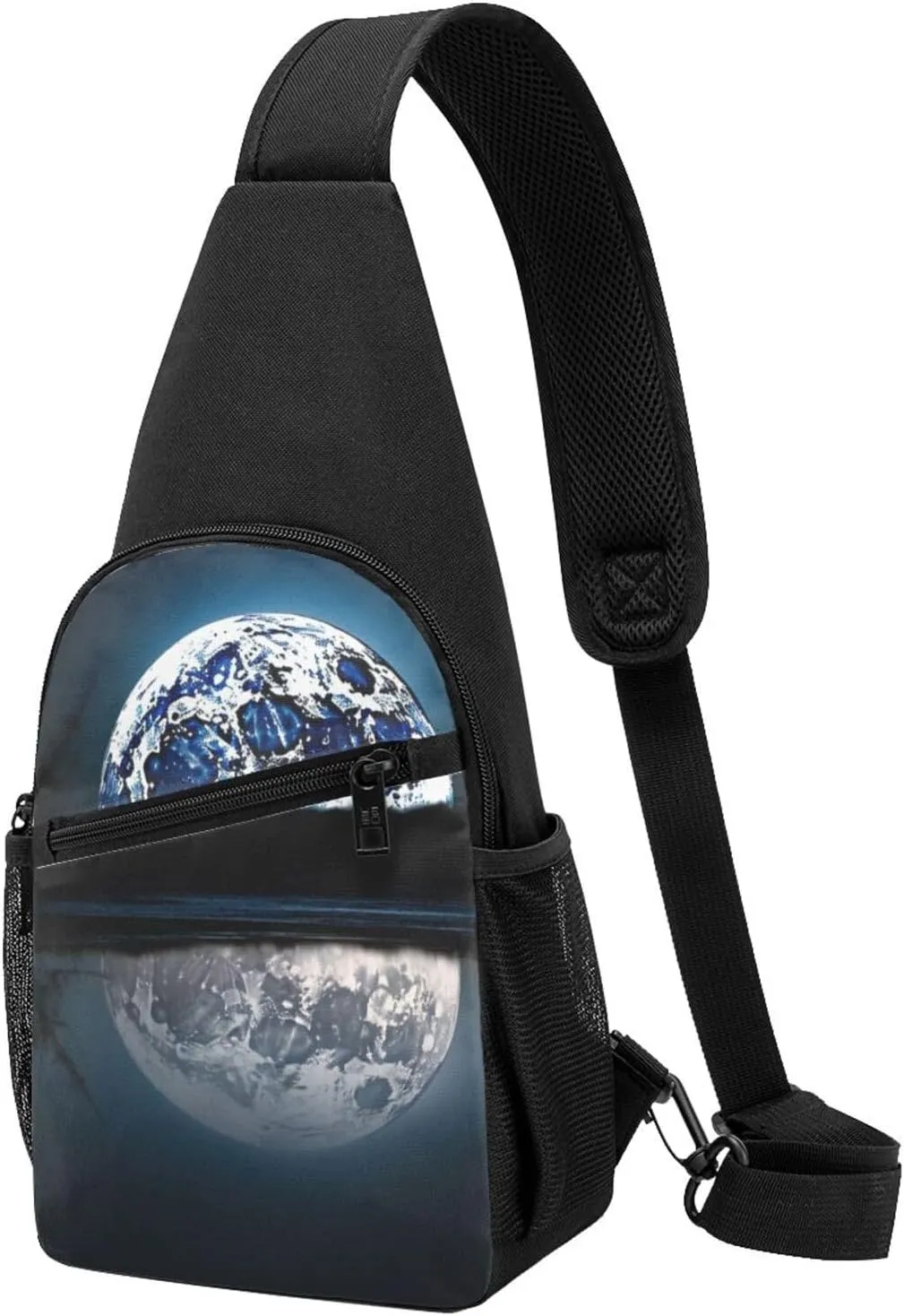 Crossbody Sling Backpack Sling Bag for Men Women Cross Chest Bag Shoulder Bag Full Moon Water Reflection Travel Hiking Daypack