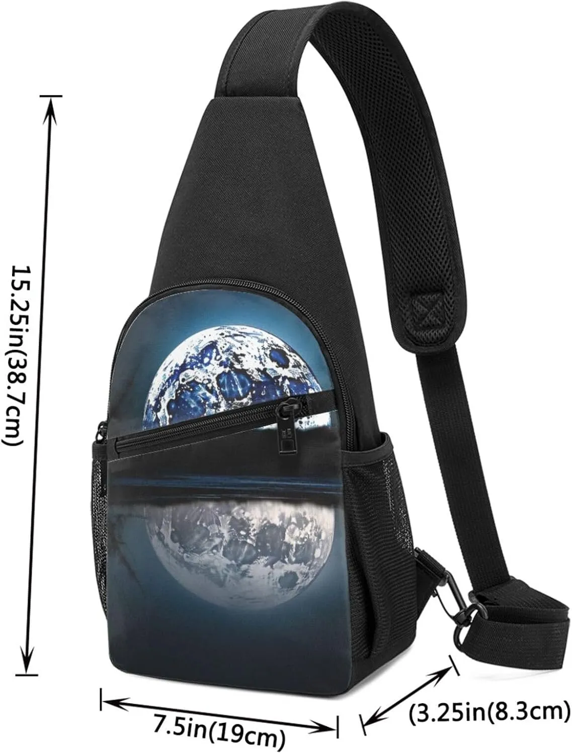 Crossbody Sling Backpack Sling Bag for Men Women Cross Chest Bag Shoulder Bag Full Moon Water Reflection Travel Hiking Daypack